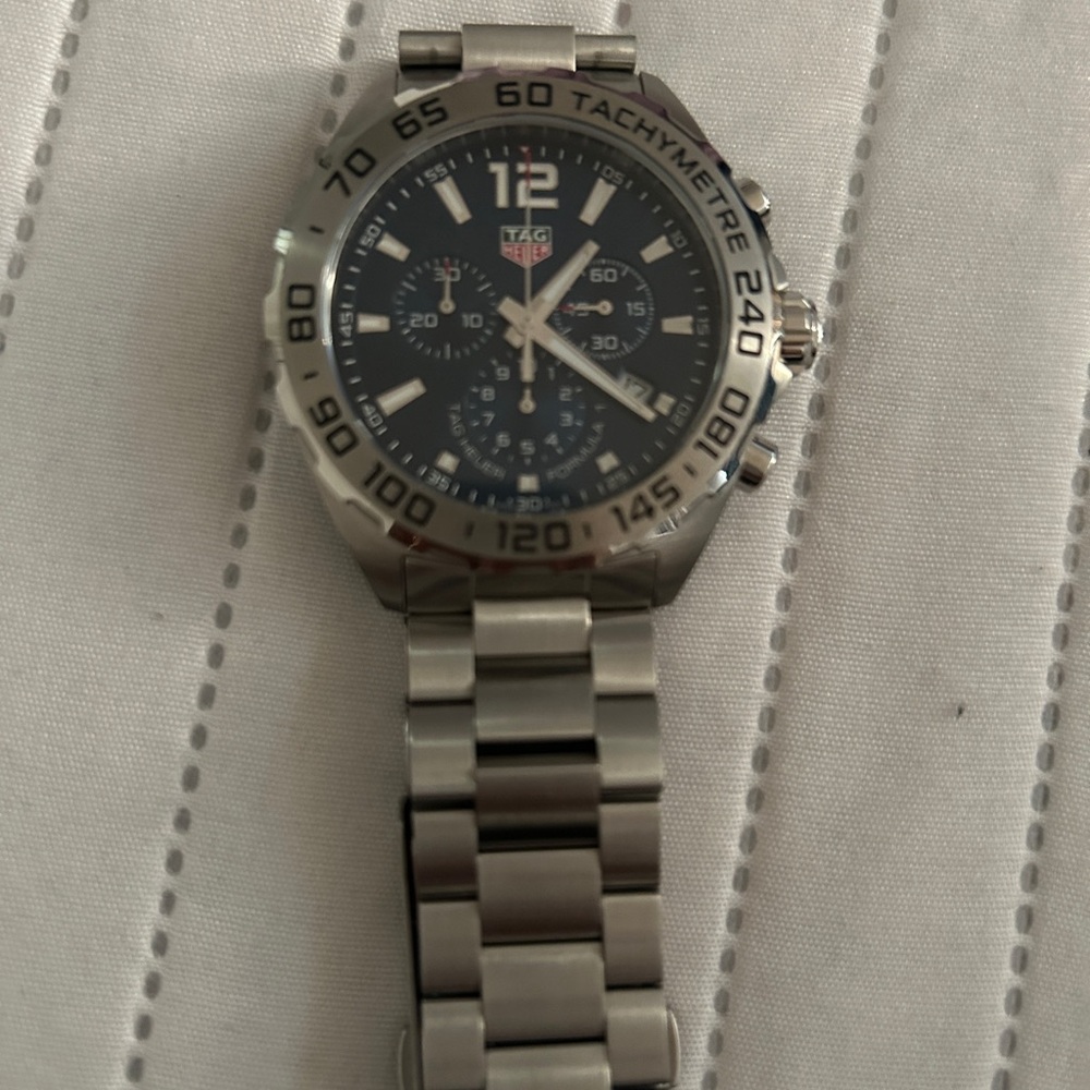 TAG Heuer Black and Silver Tachymeter Watch